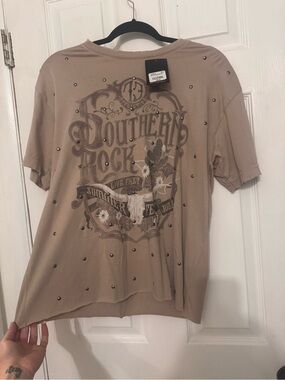 Southern Rock Taupe Graphic Studded Tee